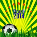 Illustration football card in Brazil flag colors. Soccer ball