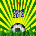 Illustration football card in Brazil flag colors. Soccer ball