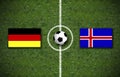 Illustration of a football with the flags of Germany and Iceland