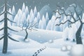 Illustration of Footprints in a romantic snowy landscape