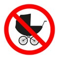 Forbidden sign of a baby carriage on a white background