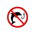 Dolphin fishing is prohibited. vector sign. fishing is prohibited sign