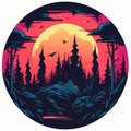 an illustration of a forest with a full moon in the background Royalty Free Stock Photo
