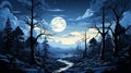 an illustration of a forest at night with a moon in the sky Royalty Free Stock Photo