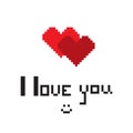 An illustration in the form of a pixelated hearts with the inscription I love you and smiley Royalty Free Stock Photo