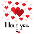 An illustration in the form of a pixelated hearts with the inscription I love you and smiley Royalty Free Stock Photo