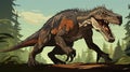 Illustration Of A Fossilized Dinosaur Walking With Open Mouth