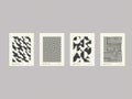 Illustration of four geometric pattern designs featuring abstract shapes, lines, and textures in a modern and decorative style Royalty Free Stock Photo