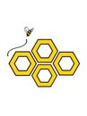 Illustration of four hexagons and a bee. White background. Royalty Free Stock Photo
