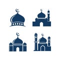 Illustration of four mosque designs with crescent moon, showcasing islamic architecture and religious symbolism in vector format Royalty Free Stock Photo