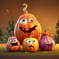 Illustration of four pumpkins Halloween characters