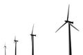 Illustration with four silhouettes of wind generators isolated on white background