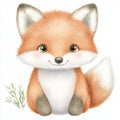 An illustration of a fox created with watercolors is set against a plain white background Royalty Free Stock Photo