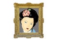 Illustration of framed geisha portrait