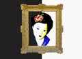 Illustration of framed geisha portrait