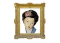 Illustration of framed geisha portrait