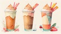 illustration Colorful of Three Frappe, Smoothies. drawing watercolor style. Generative AI