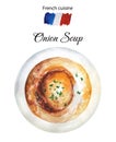 Illustration of french onion soup. French cuisine