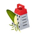 Rubbing Ripe Cucumber On A Grater With Red Handle Isometric Vector Illustrarion