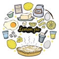 Illustration fresh open lemon pie recipe ingredients isolated on white background