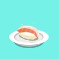 Illustration of fresh tai red snapper sushi served on a white plate