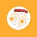 Illustration of fried eggs with greens and bacon. Royalty Free Stock Photo