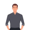 illustration of a friendly young man in business casual clothes. Cool young guy standing with hands in his pockets