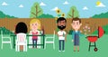 Illustration Of Friends Having Barbecue In Garden