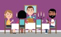 Illustration Of Friends Having Dinner Party At Home