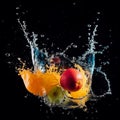 Illustration of friut juice splash isolated on black background.