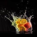Illustration of friut juice splash isolated on black background.