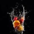 Illustration of friut juice splash isolated on black background.