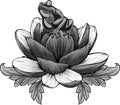 monochromatic frog sits on a water lily flower Royalty Free Stock Photo