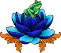 vector illustration of frog sits on a water lily flower Royalty Free Stock Photo