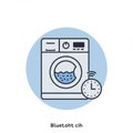 Illustration of a front-loading washing machine within a blue circle. The machine Royalty Free Stock Photo