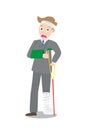 Illustration of frown injured businessman in bandages with crutches cartoon