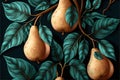 Fruit pattern seamlesspattern of pears and leaves, digital illustration painting