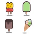 Illustration of fruit popsicles and ice cream with little sweets. Isolated on a white background