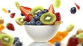 Illustration of fruit salad falling into a bowl on a white background Royalty Free Stock Photo