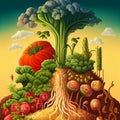 Illustration of fruit and vegetables. Growing your own food concept