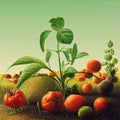 Illustration of fruit and vegetables. Growing your own food concept
