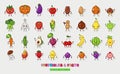 Big fruts and vegetable nuts set. Happy food characters. Food sticker set Royalty Free Stock Photo