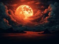 an illustration of a full moon and clouds over the ocean Royalty Free Stock Photo