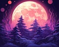 an illustration of a full moon over a forest Royalty Free Stock Photo