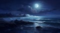 Illustration of the full moon rises over the sea. Generative AI Royalty Free Stock Photo