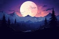 an illustration of a full moon in the sky with trees and mountains in the background Royalty Free Stock Photo
