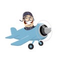 Funny asian cartoon man flying in a plane Royalty Free Stock Photo