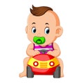 The funny baby happy play with car toy