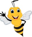 Funny bee cartoon waving with bacground