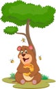 illustration funny brown bear holding honey
